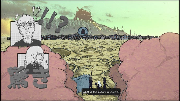 The heroes confront a huge army in an Artis Impact cutscene.