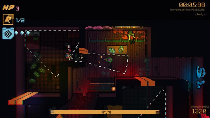 Taking aim at a bad guy through a hacked door in DeadWire.