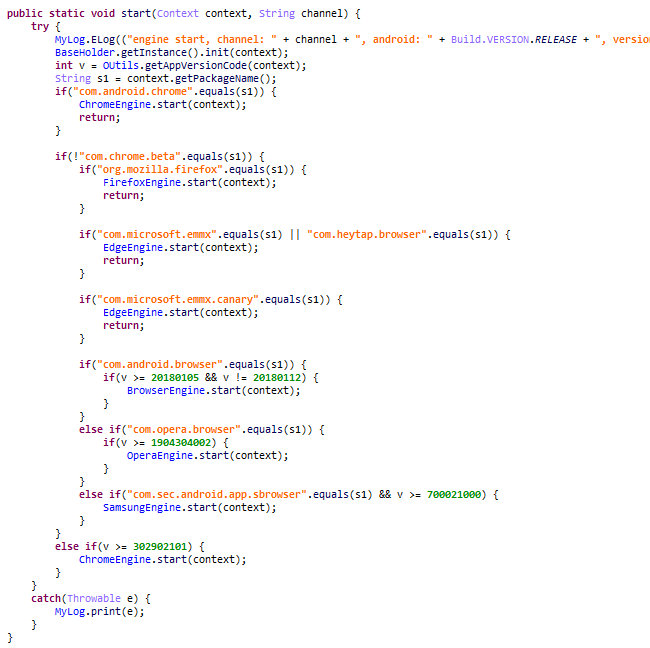 Launching browser-specific functionality
