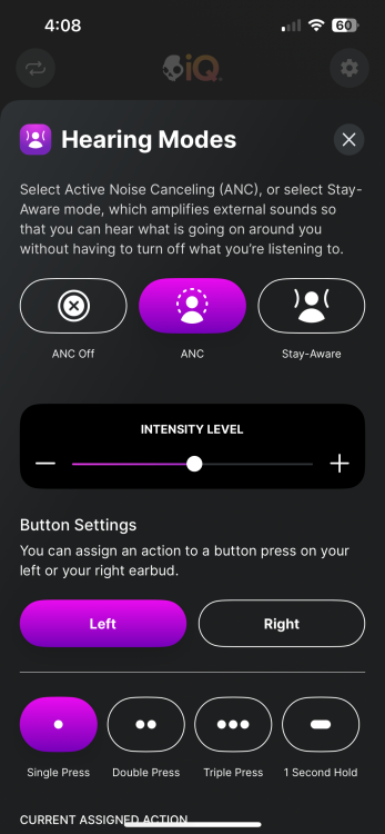 skullcandy app screenshot for noise cancelling tab