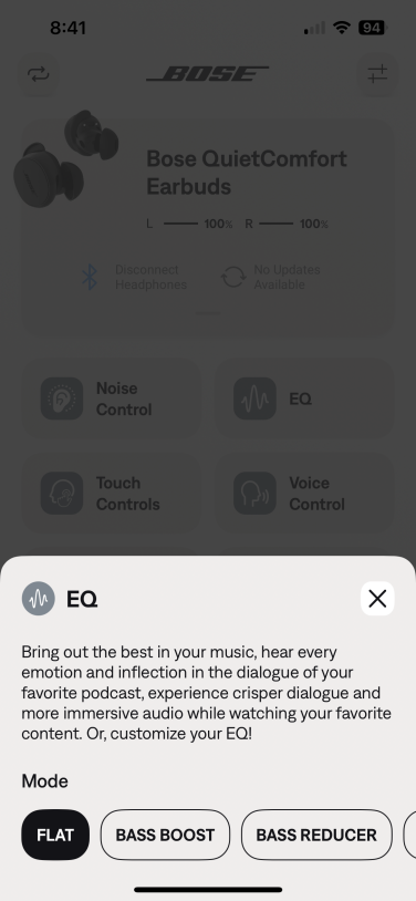 bose app page for equalizer settings