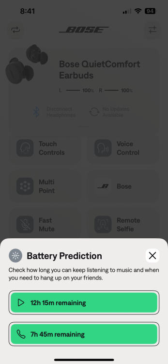 bose app battery life section