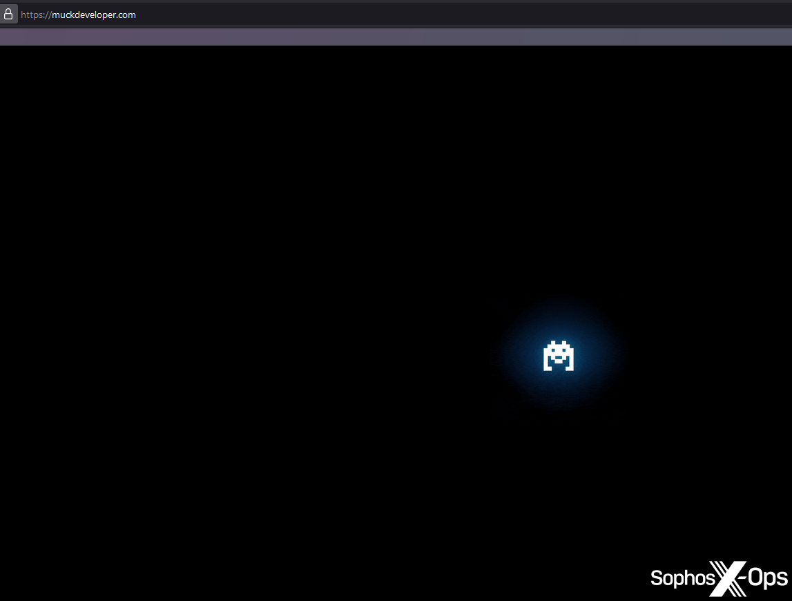A screenshot of a website. A small 'Space Invader'-style icon is in the centre in white; the background is black