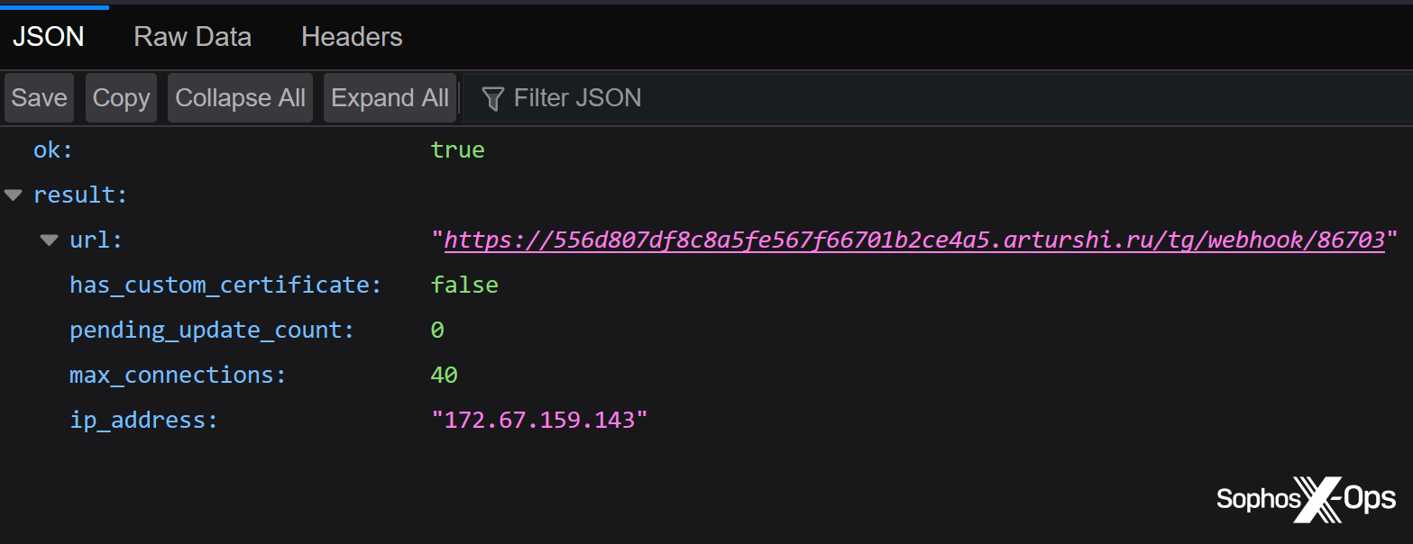 A screenshot of a JSON response
