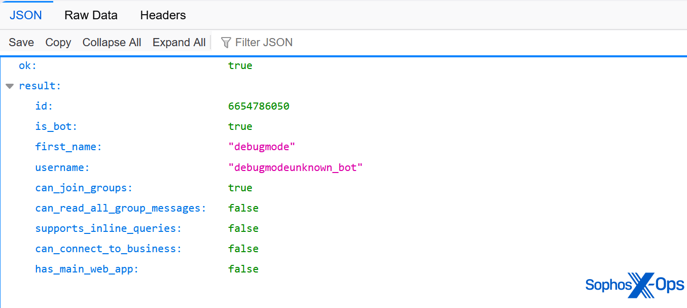 A screenshot of a JSON response