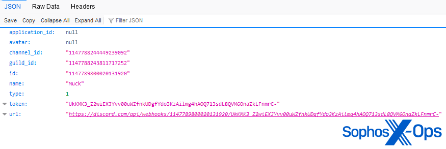 A screenshot of a JSON response