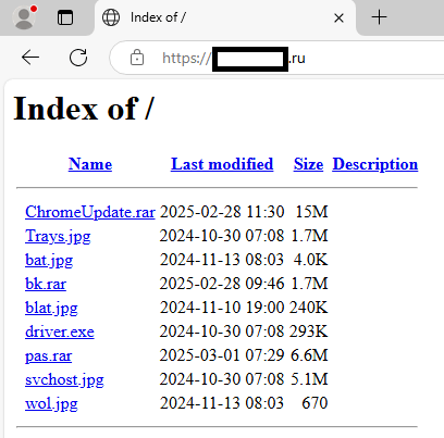Directory listing on a malicious server