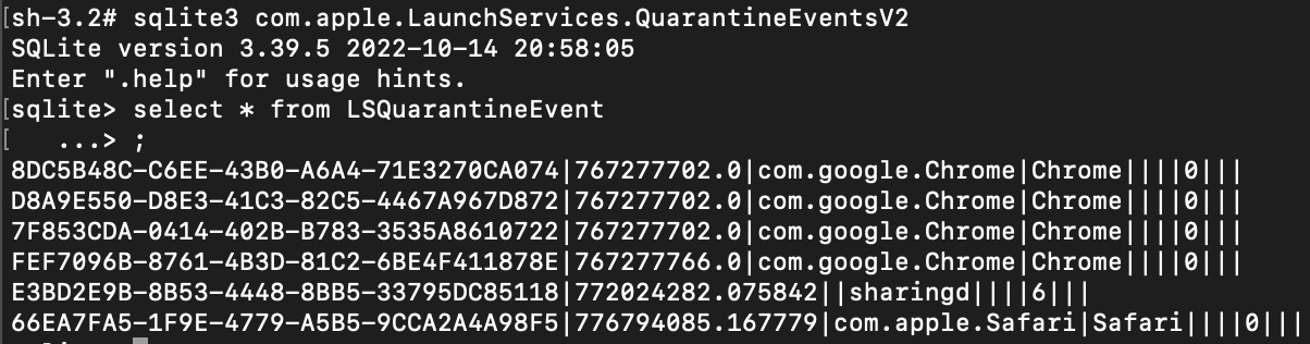 Data in the com.apple.LaunchServices.QuarantineEventsV2 database