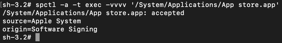 Checking a trusted file using spctl