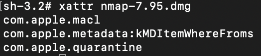 Example of file attributes that include the quarantine attribute