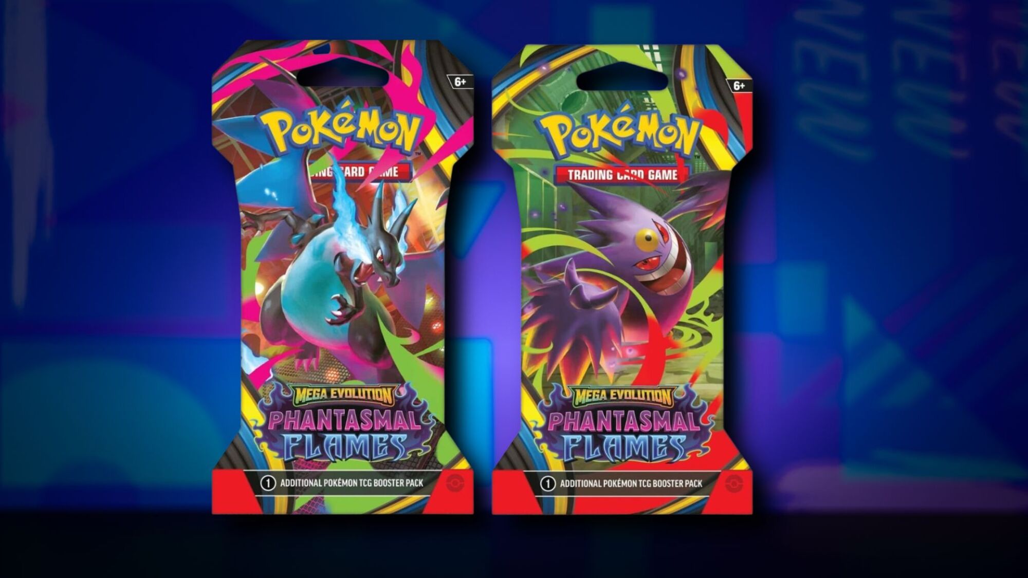 Phantasmal Flames sleeved booster packs on a blue patterned background