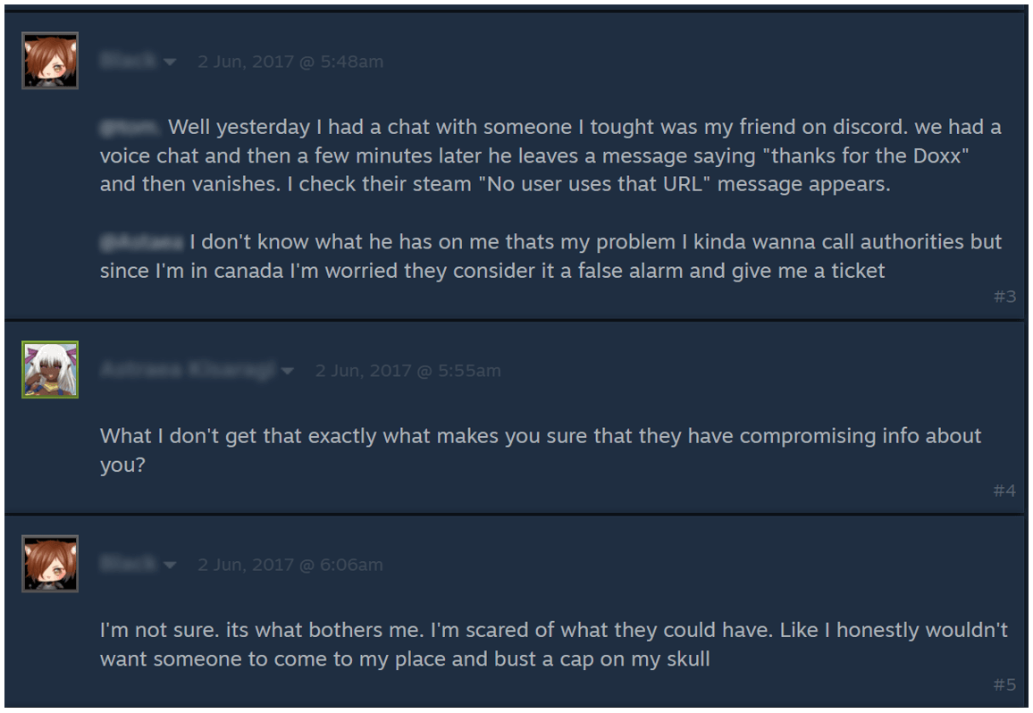 Image source: Steam discussion board doxing-image